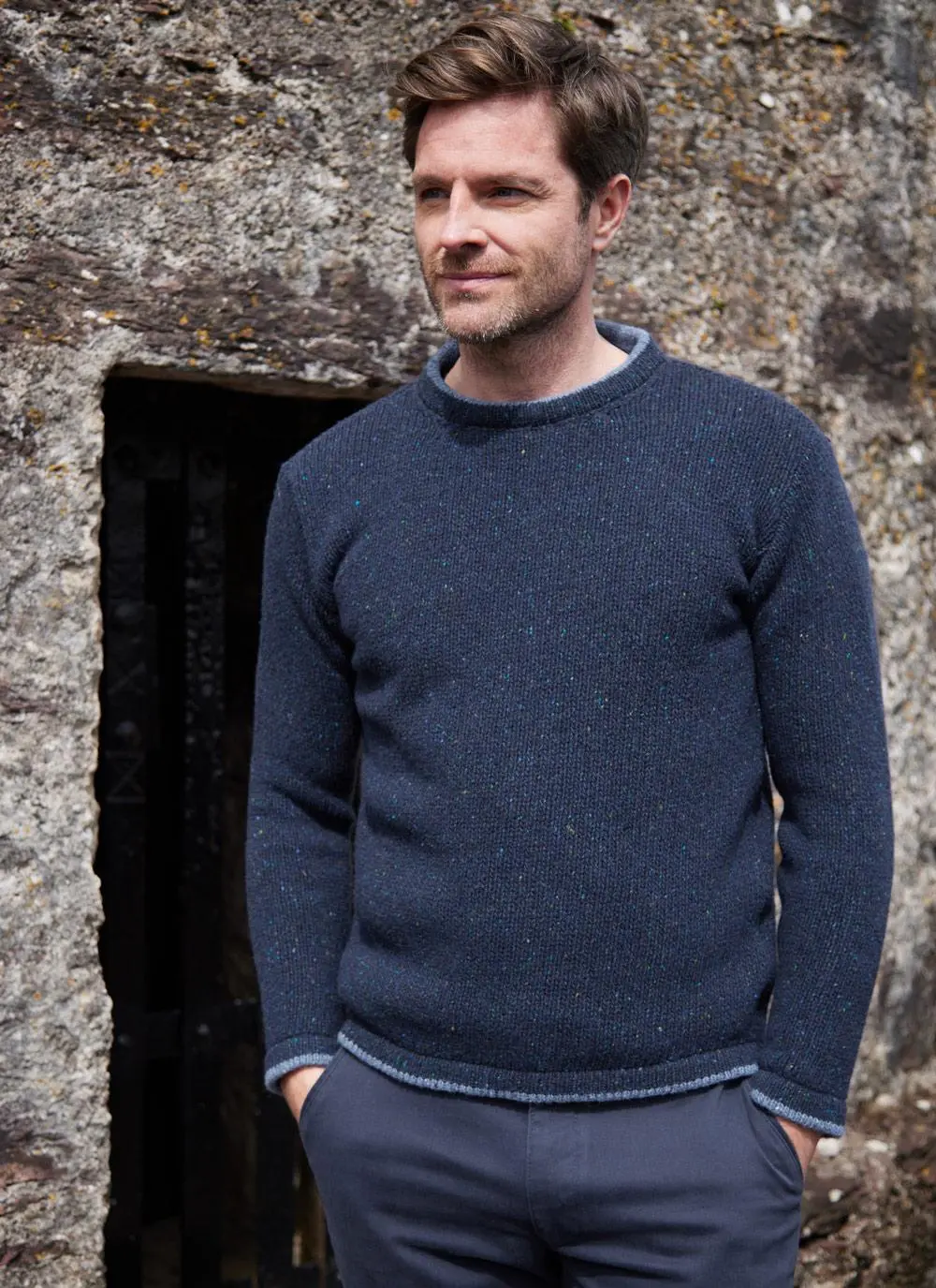 Donegal Fleck Wool Cashmere Roundstone Sweater 